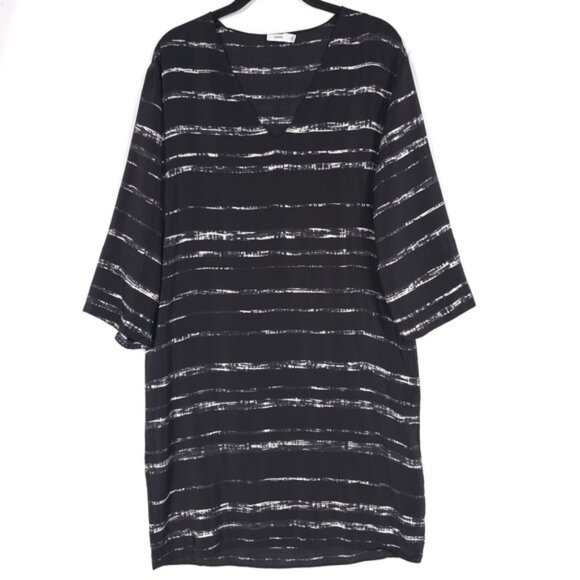 VINCE. Women's Shadow Stripe Shift 100% SILK Mini Dress SMALL/P Black White - Picture 4 of 11